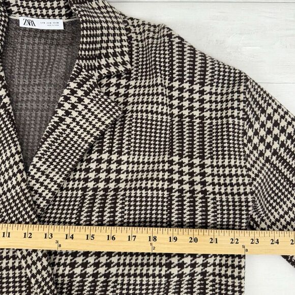 Zara Houndstooth Double Breasted Oversized Knit Sweater Blazer Jacket Size M - Picture 12 of 16